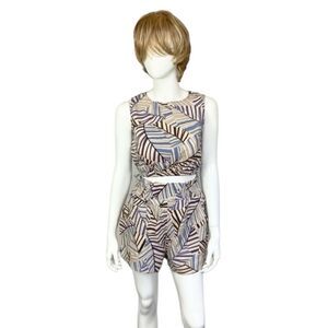 Revolve Olivaceous Palm Cropped Tank Top & Pull On Shorts Set S, M
